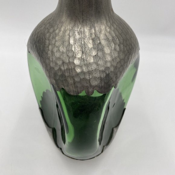 Royal Holland Daalderop Pewter Overlay & Green Glass Decanter bottle w/Stopper V - Picture 10 of 16
